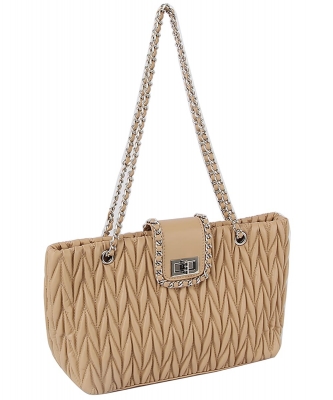 Chevron Quilted Classic Shoulder Bag LHU495-Z STONE